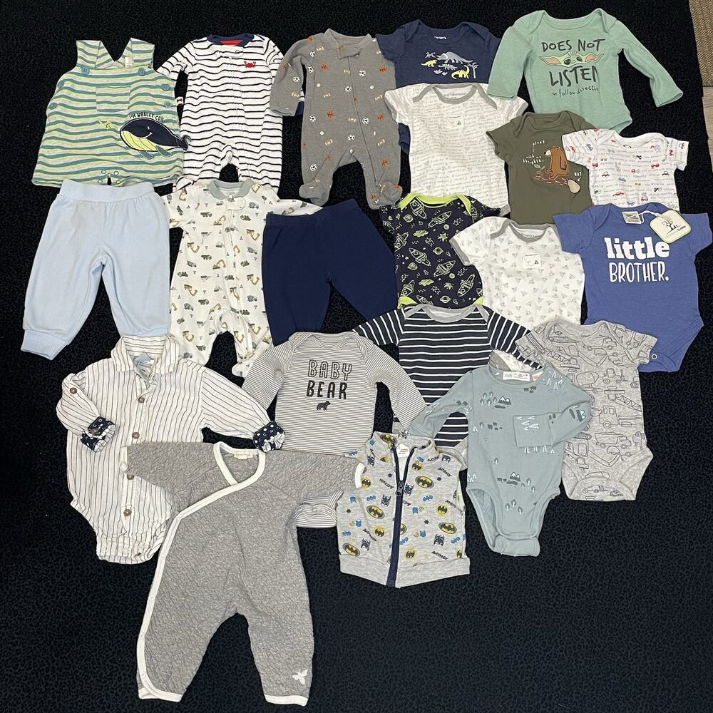 Mixed Lot Of 21 Boys Baby Clothing 0-12M Infant Sleep Gown Outfits Bodysuit